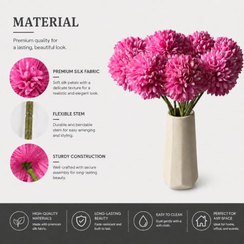 Image of Mandy's 12pcs Artificial Hot Pink Ball Chrysanthemum Flowers