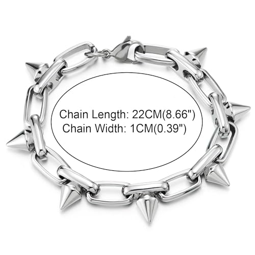 COOLSTEELANDBEYOND Stainless Steel Spike Link Chain Bracelet for Men Women, Unique Style4