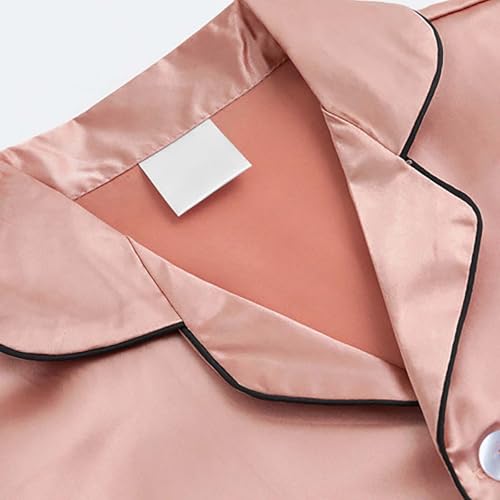 Teen Satin 𝐏ajama Set Short Sleeve 𝐒ilk 𝐏ajamas for Girls Button Down Sl𝐞epwear with Shorts 𝗦nug Fit Loung𝐞wear2