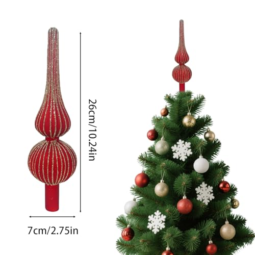 Christbaumspitze Stern Glas,Weihnachtsbaumspitze Mit Schimmerndes Puder,7x26cm Weihnachtsbaum Spitze Tannenbaumspitze Stern,Christmas Tree Topper,Tannenbaum Spitze Rot Für Weihnachten Deko