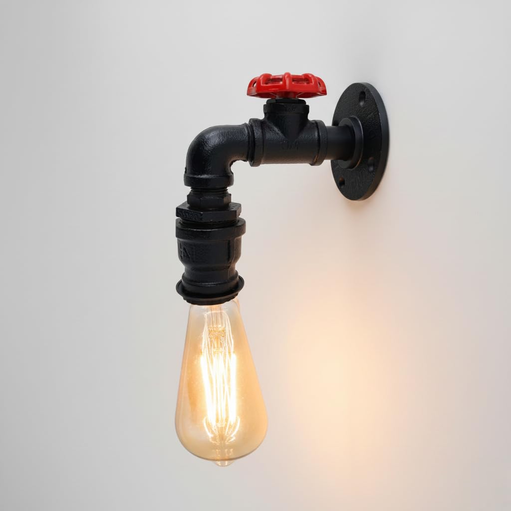 LEDSone Water Pipe Wall Lamps Sconces Indoor 14.3cm Black E27 Metal Industrial Retro Lights for Bedroom, Living Room, Kitchen, Hallway, Restaurant, Bar