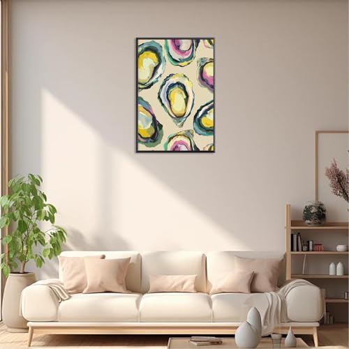 Image of Abstract Coastal Oyster Shell Poster Colorful Beachy Shell Canvas Wall Art Funny Summer Seaside Shell Aesthetic Prints Painting For Home Living Room Kitchen Restaurant Wall Decor 12x16in Framed
