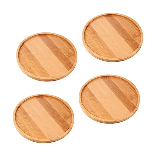 FONDOTIN 4個 竹製ラウンドプランタートレー 耐久性ある竹素材 室内外多肉植物 盆栽用受け皿 フラワーポット保護 移動に便利