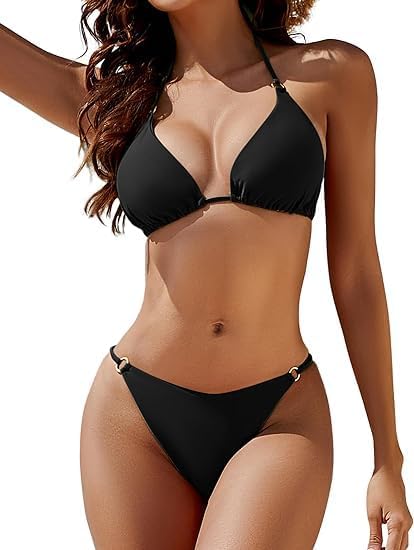 daddy come Women's String Bikini Set Sexy Tie Side Two Piece Swimsuit Cute Triangle Halter Bathing Suit-picture-12