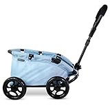 TRIOKID My First Kids Toy Wagon for Doll Trioswagon Blueberry Blue Deluxe Outdoor Doll Stroller Drawable Fabric with Adjustable Handle