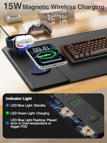 4-in-1 Mouse Pad with Magnetic Wireless Charging, 31.5"x15.8" Large Desk Mat for Laptop/Keyboard, Waterproof Smooth Surface, Non-Slip Base, with Adapter - Image 3
