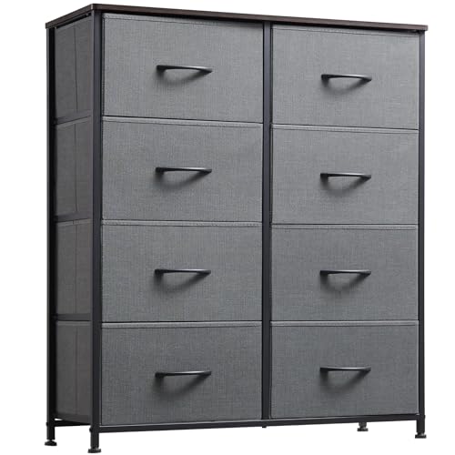 Image of Somdot Tall Dresser for Bedroom with 8 Drawers, Wide Storage Organizer Chest of Drawers with Fabric Bins for Closet Nursery Bedside Living Room Laundry Entryway Hallway, Charcoal Grey
