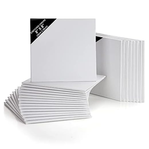 Kurtzy Pack de 24 Lienzos para Pintar en Blanco 20 x 20 cm – Set Panel de Lienzo Cuadrado Preestirado – Aptos para Pintura Acrílica y al Óleo - Lienzo Blanco para Bocetos y Dibujos
