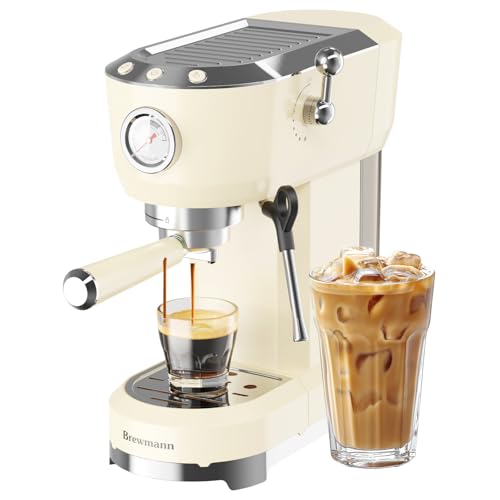 Image of Brewmann Espresso Machine 20 Bar, Latte and Cappuccino Machine with Steam Milk Frother, Fast Heating, Professional Espresso Maker for Home, 42oz Removable Water Tank, Cream