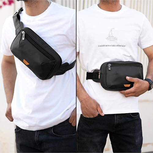 Image of Elmira Waist Bag for Men Women - Fanny Pack for Men Sling Bag for Men Chest Bag Crossbody Side Passport Travel Shoulder Small Waist Pouch for Mobile Cash (Black, WST-001A)