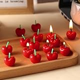 Conelist 15 Pcs Cherry Shaped Birthday Candles Cute Fruit Shaped Candles Mini Cherry Party Favors Decorative Cake Decorations Soy Wax Cupcake Toppers for Wedding Table Gift(Red)