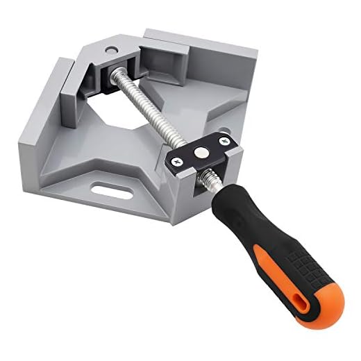 MOCOUM 90 Degree Corner Clamp, Aluminum Alloy Single Handle Right Angle Clip Clamp Tool with Adjustable Swing Jaw for Carpenter Welding Woodworking Photo Frame Vise Holder (Grey)