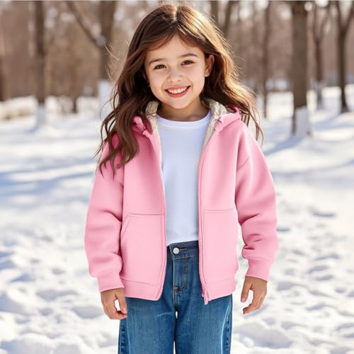 Girls Zip up Hoodie Jacket Kids Fleece Lined Thick Warm Hooded Sweatshirts Outwear Winter Coat with Pockets3