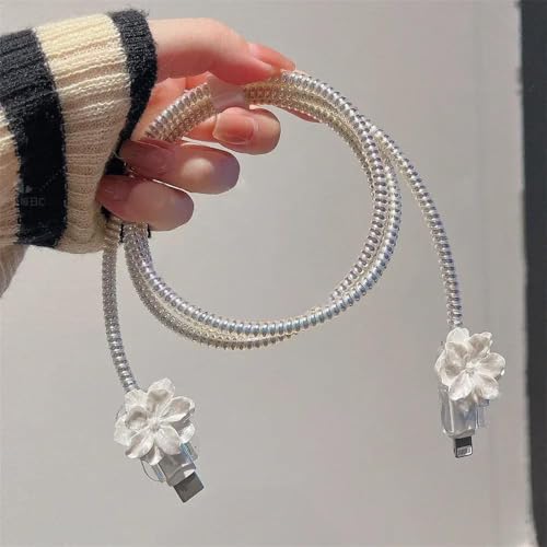 Image of Cable Protector with 3D Cute Pattern for iPhone Charger only 18W & 20W, Data Charging Cable Wire Saver Protective Cable Cover Full Protection Cable Sleeve (FOIL FLOWER)