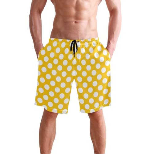 ODAWA Yellow Polka Dot Swim Trunks for Men, Men's Board Shorts Mesh Lining Swim Shorts Men with Pockets3