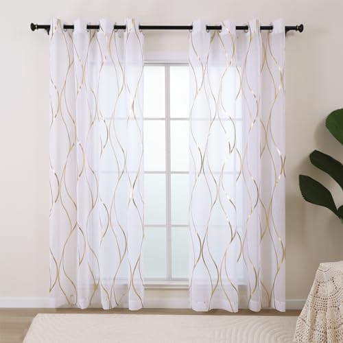 L.Z.E Silver White Sheer Curtains 108 Inches Long 2 Panels