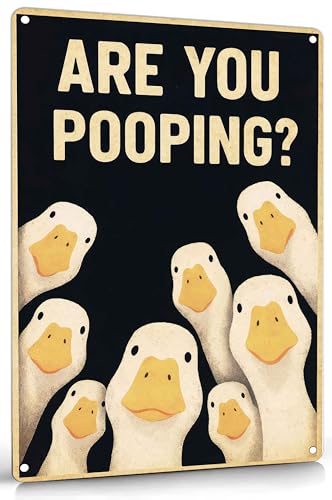 Silly Goose Metal Wall Art Fun Duck Yellow Decor Painting Pictures ARE YOU POOPING? Signs posters Prints for Interior Outdoor Room Hotel Resort bathroom Home Decoration 8x12In