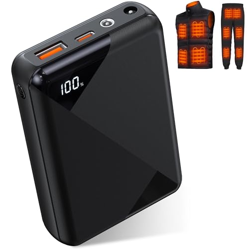 Batería externa de 12 V 18400 mAh para chaqueta calefactable, chaqueta con pantalla LCD para chaqueta térmica, conector de 12 V CC, conector de 7,4 V CC, conector USB-A/USB-C