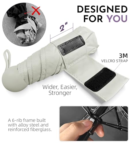 Image of LILAC Mini Travel Umbrella for Rain - 43 inch Large Coverage Small Compact Umbrella, Reinforced Strong Frame, Lightweight Portable Parasol with UPF 100+ UV Protection, Gifts for Adults, Seniors & Students