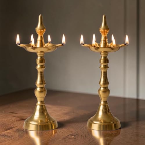 Image of Diwali Puja Oil Gold Diya for Pooja | Traditional Diya for Home Temple Decor, Diwali Gift, (15 Inch)