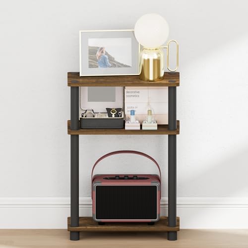 Furinno Turn-N-Tube Narrow Night Stand, 3-Tier Rectangular Nightstand with Storage Shelf, Slim Toolless Bedside Table, End Table, Side Table, for Bedroom, Closet, Dorm, Amber Pine - image 4