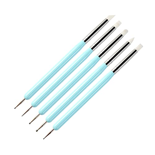 Lot de 5 pinceaux à ongles bleus, 5 pinceaux à ongles en silicone, kit de pinceaux à ongles en gel acrylique, double tête pour nail art à double tête Cover