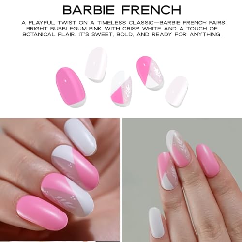 Adora Couture Semi Cured Gel Nail Strips with 20 Pieces, Salon Quality Wraps for Women, UV Gel Stickers, UV Light Required, Barbie French