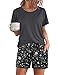Demegimi Pyjama Damen Kurz Schlafanzug Damen Baumwolle Pyjama Set Rundhals Zweiteiliger Nachtwäsche Shorty Urlaub Sleepwear mit Spitze für Sommer