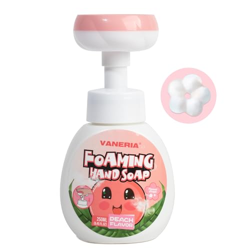 VANERIA Kids Jabón Espumoso de Manos, Sello de Flores, Jabón de Manos Hidratante y Suave para Bebés, Niños y Adultos con Piel Sensible 250ml/8.45 Fl Oz