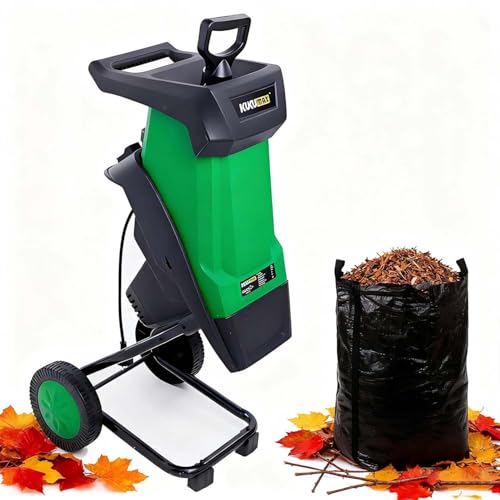 Broyeur Électrique De Jardin 2400W Silencieux Avec Sac Collecteur 50L, Déchiqueteuse À Bois 40mm Portable, Idéal Pour Branches, Feuilles Et Compost Maison