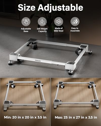 Image of FEDUS MAXITROL Heavy Duty Fridge Stand Trolley with 360 Wheels, Anti-Vibration Pads, Rust-Proof Adjustable Metal Base (20x20 to 25x27 in) for LG, Samsung, Whirlpool, Godrej Refrigerator (225kg Load)