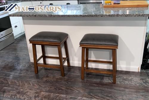 MAISON-ARTS-Bar-Stools-Set-of-2-Clearance-Counter-Height-for-Kitchen-Counter-Wood-Legs-with-Faux-Leather-Padded-Seat-Farmhouse-24in-Height-Barstools-for-34-38-Counter-Island-Upholstered-Stools-Grey MAISON ARTS Bar Stools Set of 2 Clearance Counter Height for Kitchen Counter Wood Legs with Faux Leather Padded Seat Farmhouse 24in Height Barstools for 34 38 Counter Island Upholstered Stools Grey