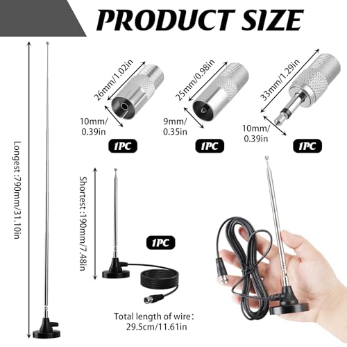 DAB UKW Radioantenne Digitale Teleskopantenne für den Innenbereich mit Magnetfuß 3 m Verlängerungskabel, Stecker Adapter für DAB Antenne FM UKW Radio Stereoanlage Radioempfänger AV-Empfänger