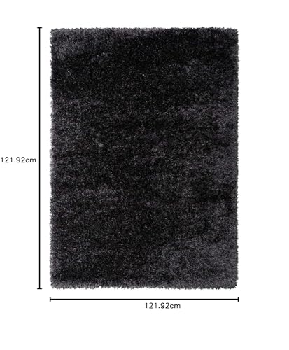 Image of Handcrafted Microfiber Black Shaggy Carpet 4X4 Feet Square with Thick Soft Plush Pile, Anti Slip Backing, Ideal for Living Room, Bedroom, Hall and Home Interior Decoration