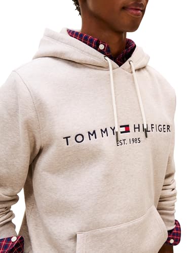 Tommy Hilfiger Herren Mittelschweres Fleece-Kapuzen-Sweatshirt mit Gesticktem Logo, Auch Erhältlich in Big & Tall Kapuzenpullover, Melierter Kieselstein, Small 2