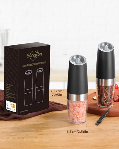 image for Sangcon Gravity Electric Salt and Pepper Grinder Set Automatic Shakers