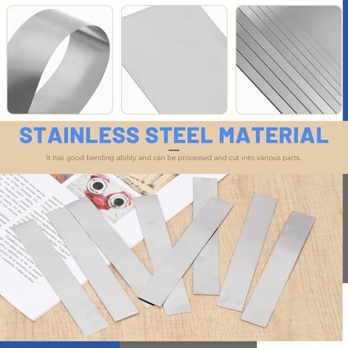 Glarks 10pcs L x W x T 6.1 x 0.98 x 0.012’’ Rectangular Shim Stock Assortment, 304 Stainless Steel Strips, Silver Shim Stock Sheet for Kitchen Trim Gap Filler/DIY/Industrial Use