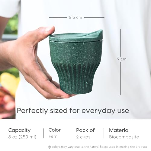 Image of Eha Earth Friendly Rafter Coffee Mug with Lid | Tea Cup Set | 250 ml | Made with Rice Husk | Microwave Safe Mugs for Gifting | 2 Unit | Fern