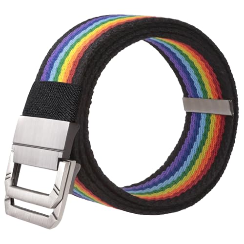 Colorful Canvas D-Ring Metal Buckle Web Belt, Military Style Mens Womens Double Ring Webbing Belt for Hiking Sports