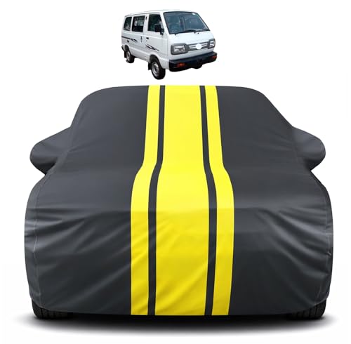 Image of Auto Hub Car Cover Compatible with Maruti Omni with Mirror Pocket, Soft Cotton Lining, Omni Car Cover Waterproof - Yellow-Black