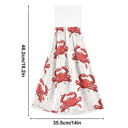 Exnundod Red Crabs Pattern Kitchen Towels Set Of 2, Summer Marine Life Hanging Towel Soft Absorbent Drying Hand Towel Microfiber Fingertip Tie Towels With Loop For Bathroom Laundry Room Decor #TOP1