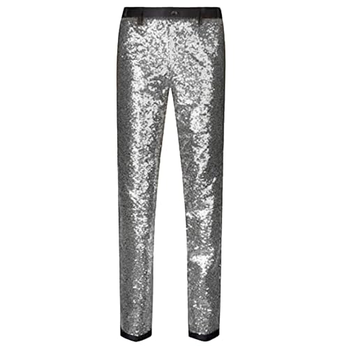 Metallic Pants for Men's Night Club Rave Sequin Pants Slim Fit Disco Party Trouser