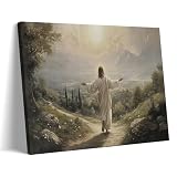 Yaneiro Framed Jesus Christ Canvas Wall Art - Jesus Walking on the mountain path Wall Decor, Christian Posters Print Pictures for Church Home Bedroom Living Room Home Decortion 16x24 inch
