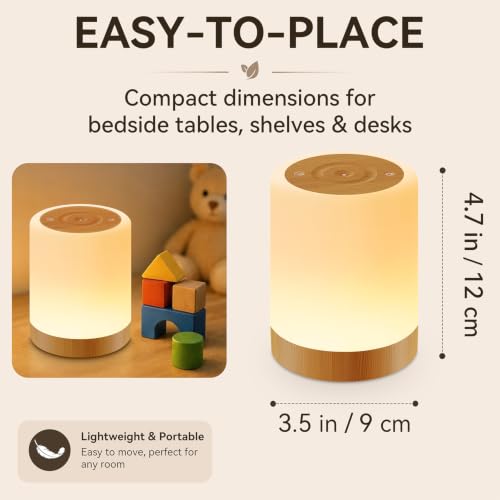 Image of Auxmir Nursery Night Light for Baby, Rechargeable Touch Lamp for Breastfeeding & Diaper Changes, 256 RGB Colors 5 Brightness Levels, Timer, Portable Bedside Night Light for Kids Bedroom, Brown-2 Pack