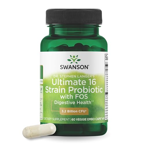Swanson Dr. Stephen Langer's 16-Strain Probiotic with Prebiotic FOS for Gut-Health-Conscious Adults with 3.2 Billion CFU (60 Vegan Capsules)