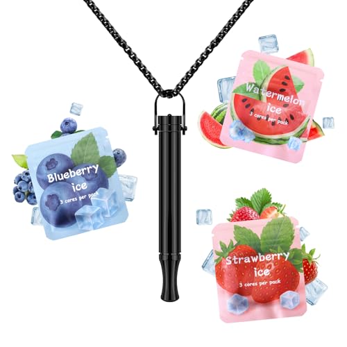 CARITATE Anxiety Breathing Necklace with ResistanceBlack - Quit Breathlace Filter Help Stop Stress - Relief Breath Necklace Flavoured for Adults - Breathe Free Device Flavour Filters Gifts