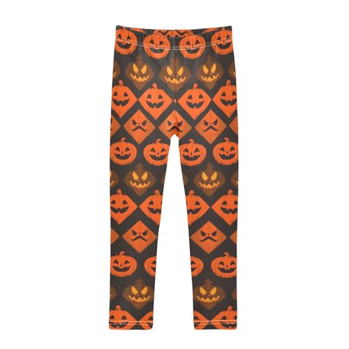 Pumpkin Checked Print Girls Leggings Soft Stretch Workout Yoga Dance Pants for Kids Casual Tights