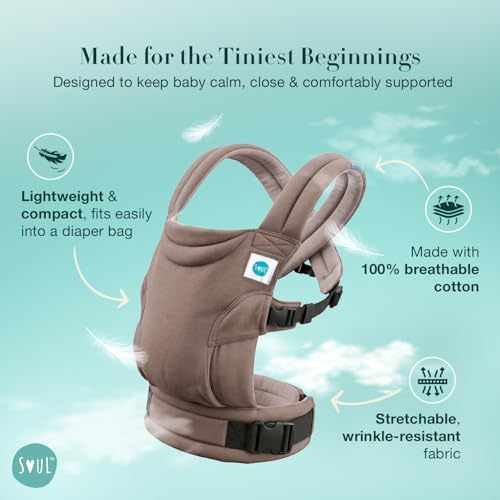 Image of Soulslings Tanu Baby Carrier Shore | Stretchy Baby Carrier for New Born & 0 to 1 Year Baby | Soft Cotton Belt with Ergonomic M Position | Adjustable Infant Carrier with Front & Hip Carry (3-10 Kgs)