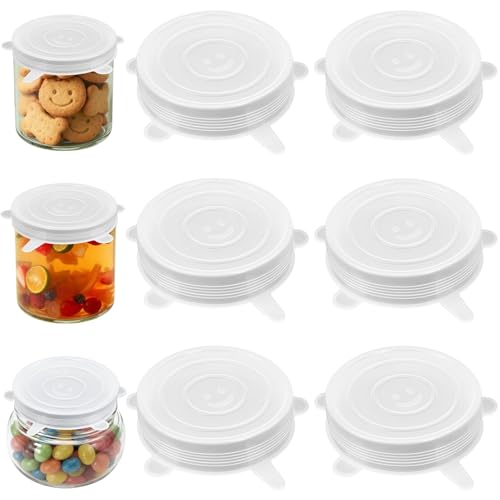 Silicone Stretch Lids Set 6 Pack Universal 9.5cm Silicone Food Cover for Containers Thicker Reusable Sturdy Covers Tins & Yogurt Pots Lids For Microwave Freezer And Dishwasher Safe BPA-Free