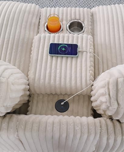 Image of Ball & Cast 127 inch Oversized Modular Sectional Sofa L-Shaped,Large Corduroy Upholstered Couch 7 Seat with Ottoman,Cup Holders & USB Ports,Comfty Sectionals W /Pillows & Storage Box,for Living Room,Beige